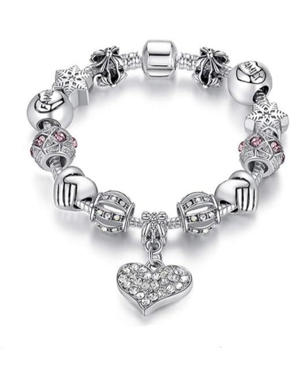 Heart Charm Bracelet Murano Glass Beads Butterfly Flower Charms Bracelet